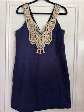Lilly Pulitzer Navy Mini Dress with Cream Crochet V-Detail